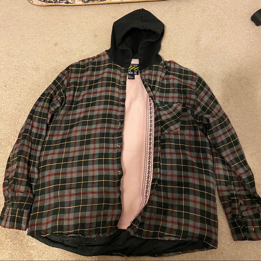 NEW black flannel with pink lining+hood clean af